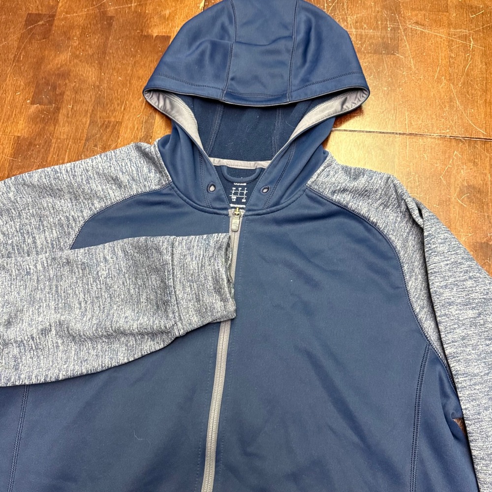 Adidas Full Zip Hoodie Mens Large Blue Grey Climawarm Fleece Raglan Jacket